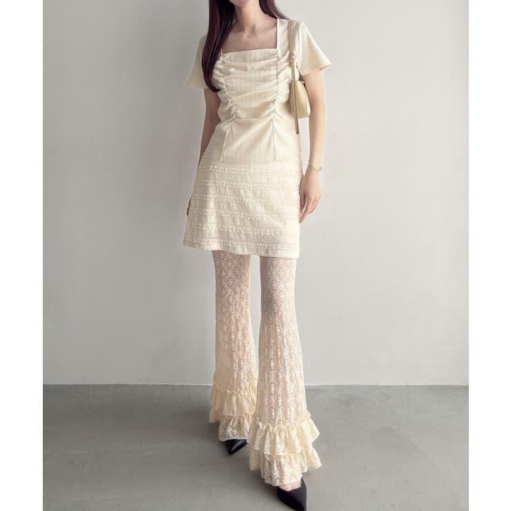 Meiru カットレーススカート＋シアーフレアパンツset | junoah | 詳細画像2 