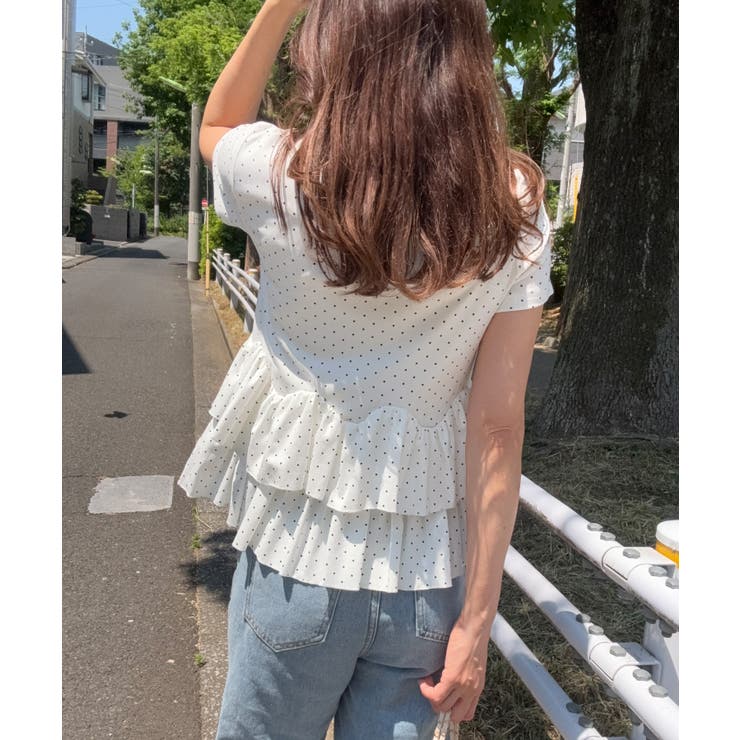 ドットヘンリーネックペプラムトップス | JUNOAH | 詳細画像3 