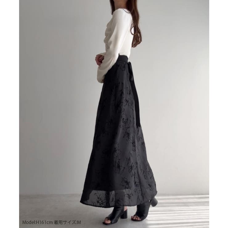 ドレープドッキングウエストリボン花柄スカート | JUNOAH | 詳細画像2 