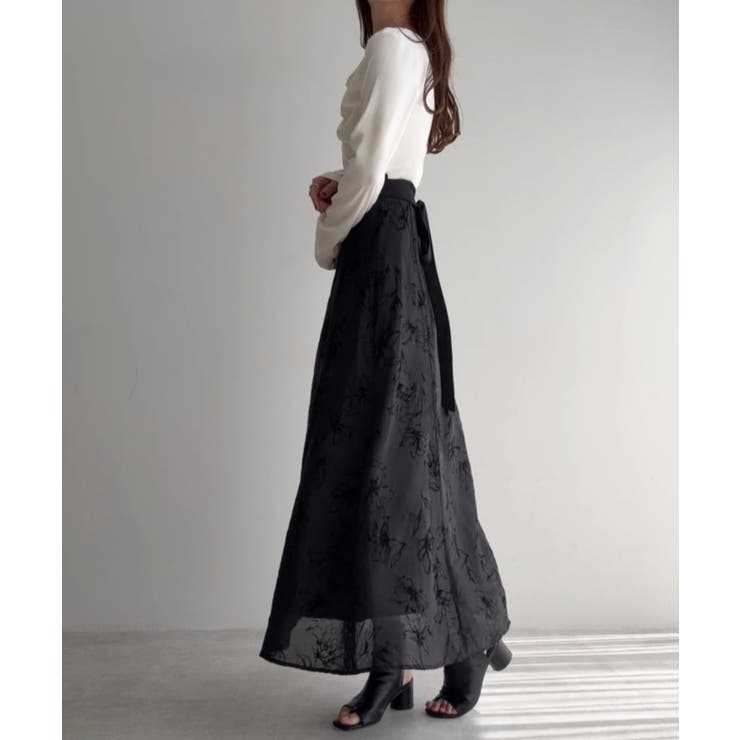 ドレープドッキングウエストリボン花柄スカート | JUNOAH | 詳細画像4 