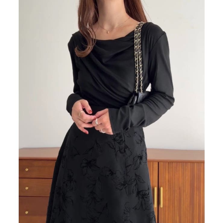 ドレープドッキングウエストリボン花柄スカート | JUNOAH | 詳細画像5 