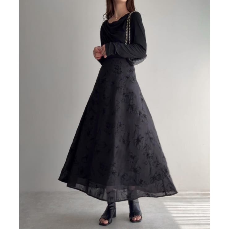 ドレープドッキングウエストリボン花柄スカート | JUNOAH | 詳細画像7 