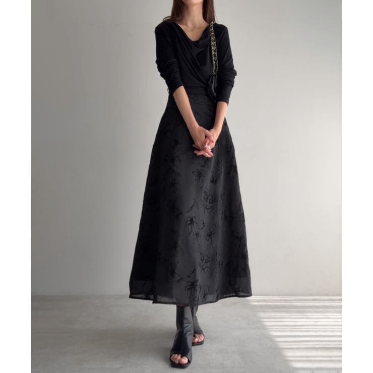 ドレープドッキングウエストリボン花柄スカート | JUNOAH | 詳細画像8 