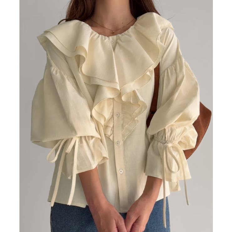 クリーム | 綿混フリルブラウス | JUNOAH