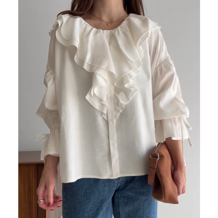 綿混フリルブラウス | JUNOAH | 詳細画像4 