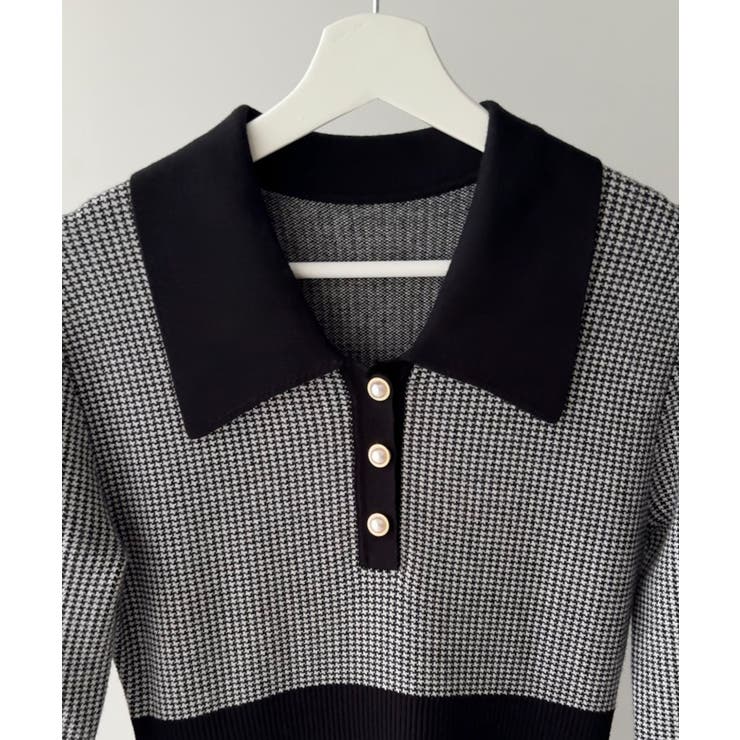 千鳥チェックビジュー釦ニットワンピース | JUNOAH | 詳細画像14 