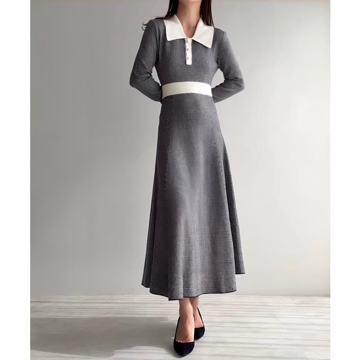 千鳥チェックビジュー釦ニットワンピース | JUNOAH | 詳細画像5 