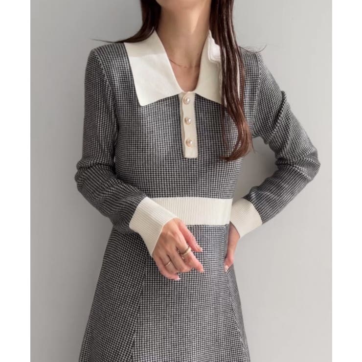 千鳥チェックビジュー釦ニットワンピース | JUNOAH | 詳細画像7 
