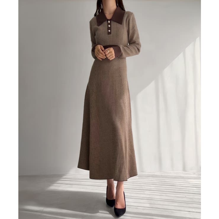 千鳥チェックビジュー釦ニットワンピース | JUNOAH | 詳細画像8 