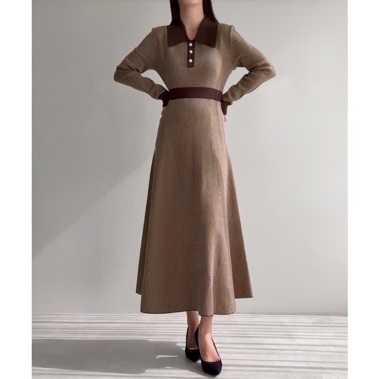 千鳥チェックビジュー釦ニットワンピース | JUNOAH | 詳細画像9 