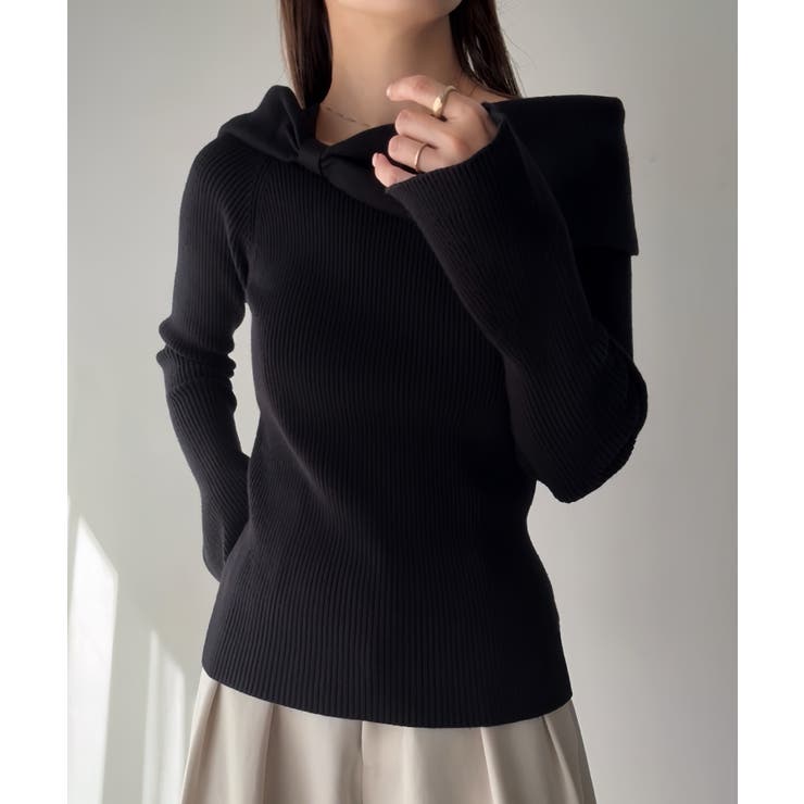 ブラック | リボンデザインニットトップス | JUNOAH
