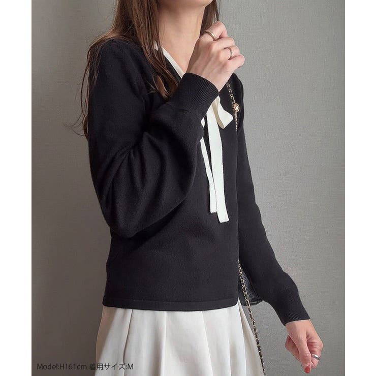 リボンボウタイニットトップス | JUNOAH | 詳細画像2 