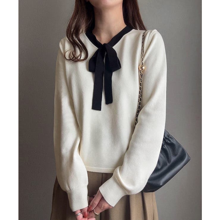 リボンボウタイニットトップス | JUNOAH | 詳細画像4 