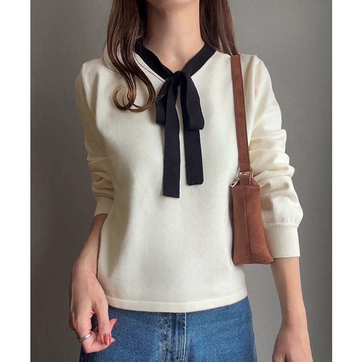 リボンボウタイニットトップス | JUNOAH | 詳細画像5 