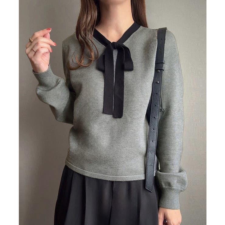 リボンボウタイニットトップス | JUNOAH | 詳細画像9 