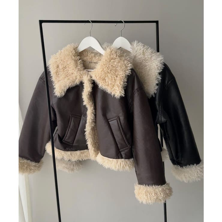 プードルファーショートPUレザージャケット | JUNOAH | 詳細画像11 