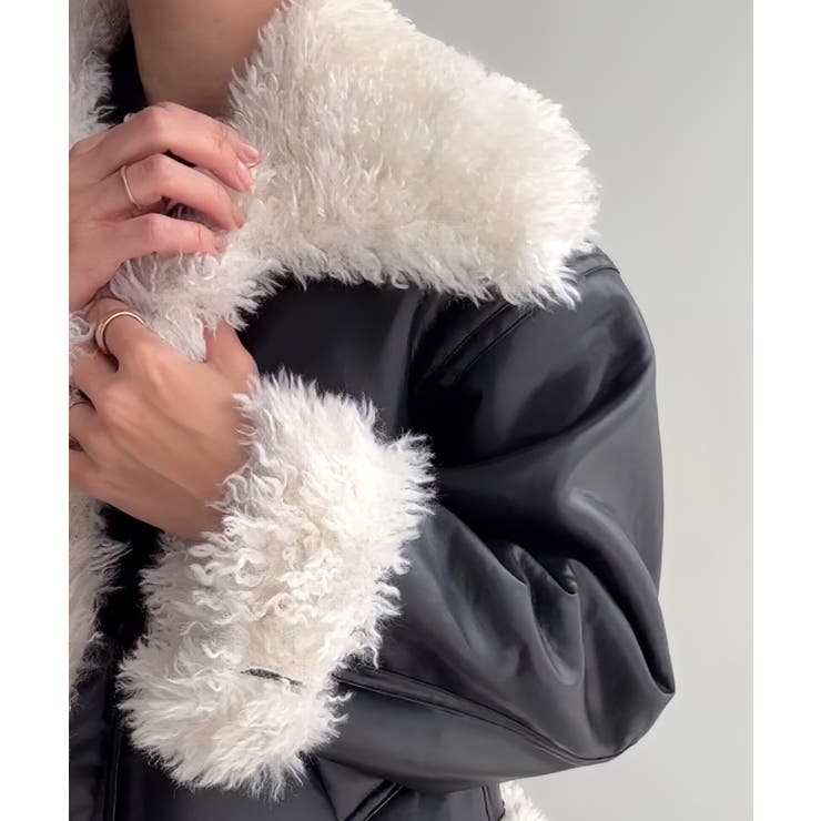 プードルファーショートPUレザージャケット | JUNOAH | 詳細画像2 