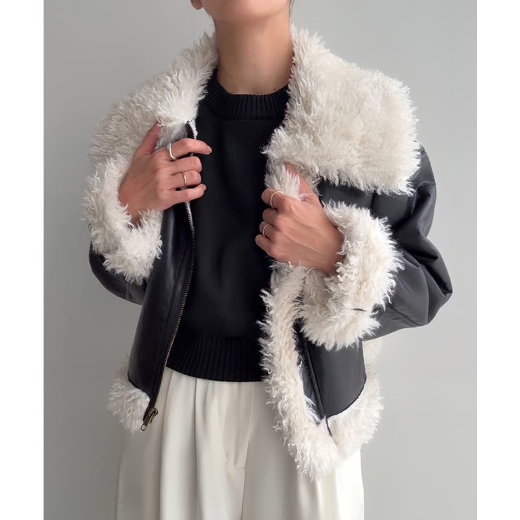 プードルファーショートPUレザージャケット | JUNOAH | 詳細画像4 