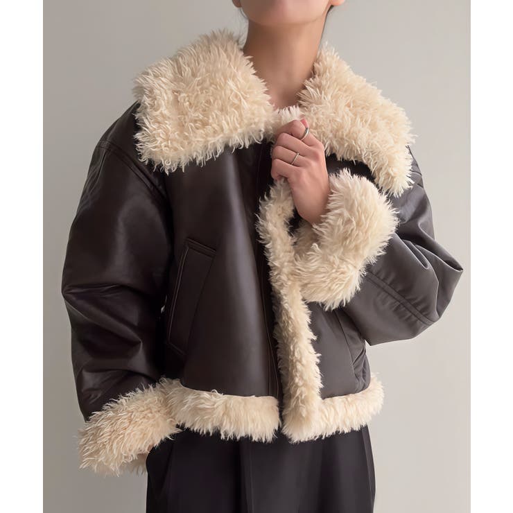 プードルファーショートPUレザージャケット | JUNOAH | 詳細画像5 