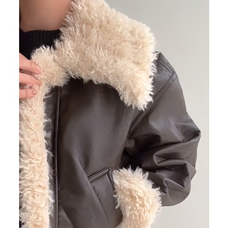 プードルファーショートPUレザージャケット | JUNOAH | 詳細画像6 