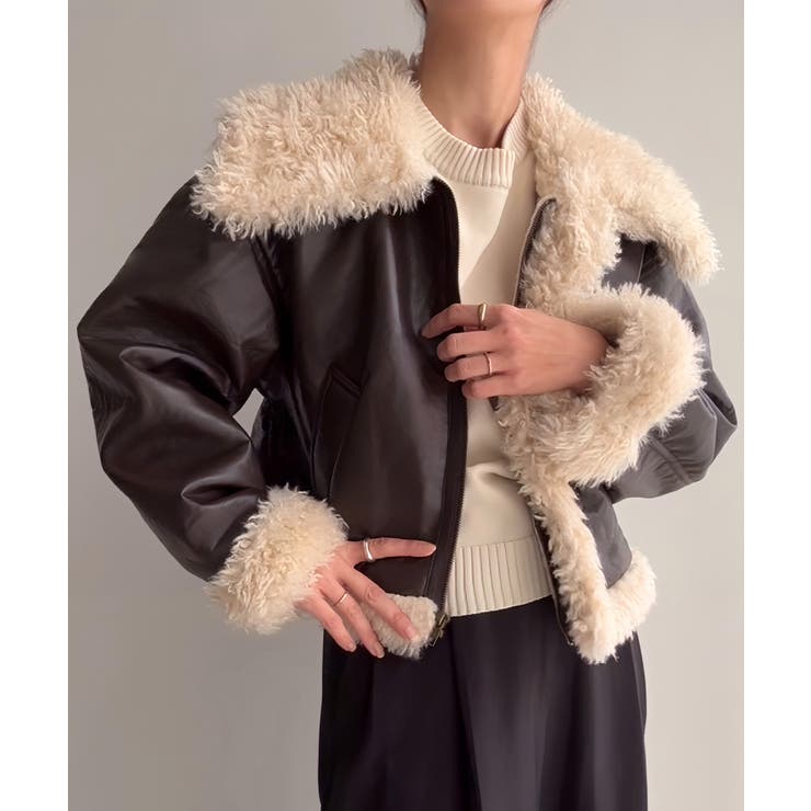 プードルファーショートPUレザージャケット | JUNOAH | 詳細画像7 