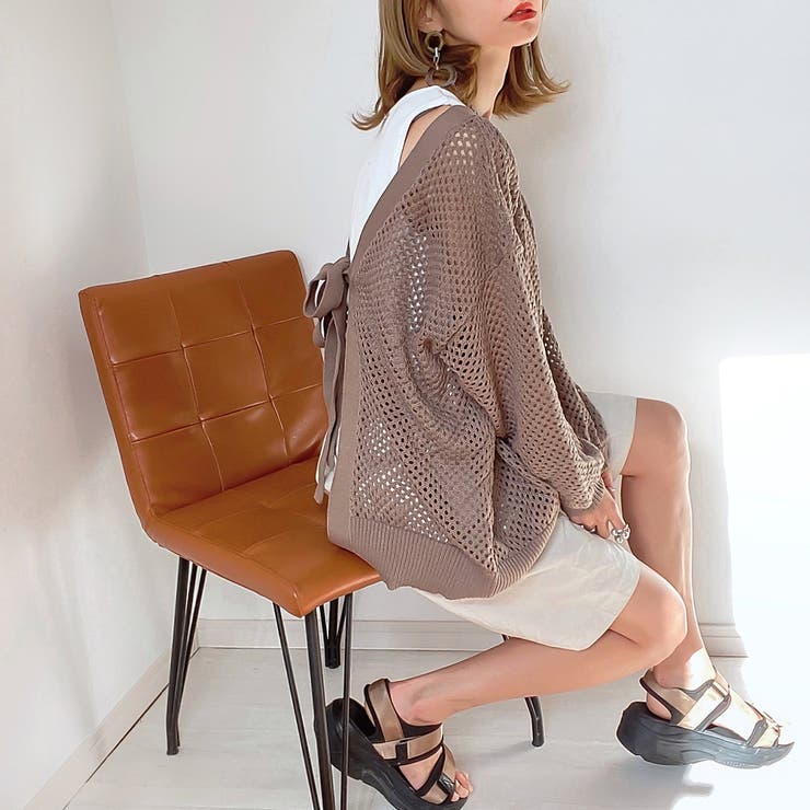 【よしこ】未使用【 ayane 】メッシュフーディーニットカーディガン forksy. カーディガン 「forksy.」2WAYクロップドメランジ