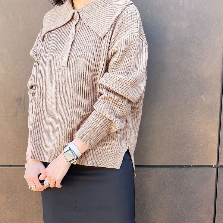 ビッグカラーニットトップス[品番：AMTW0002604]｜JUNOAH（ジュノア