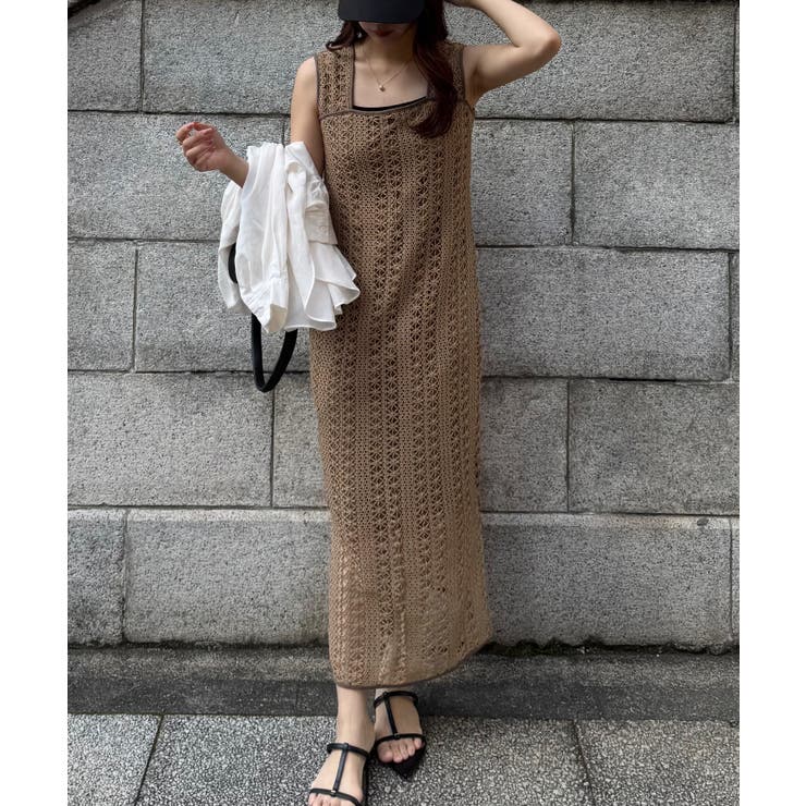 クロシェ編みバックリボンIラインワンピース | JUNOAH | 詳細画像11 