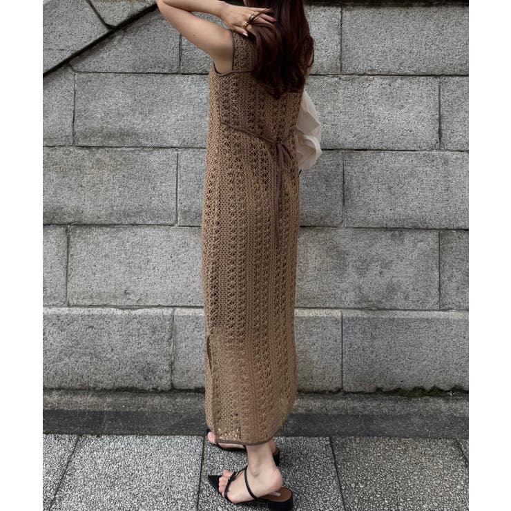 クロシェ編みバックリボンIラインワンピース | JUNOAH | 詳細画像12 