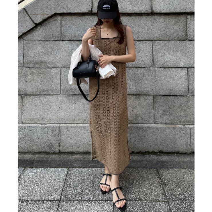 クロシェ編みバックリボンIラインワンピース | JUNOAH | 詳細画像14 