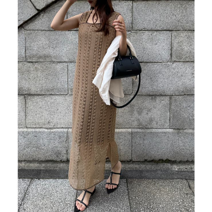 モカ | クロシェ編みバックリボンIラインワンピース | JUNOAH