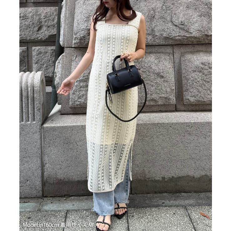 クロシェ編みバックリボンIラインワンピース | JUNOAH | 詳細画像2 