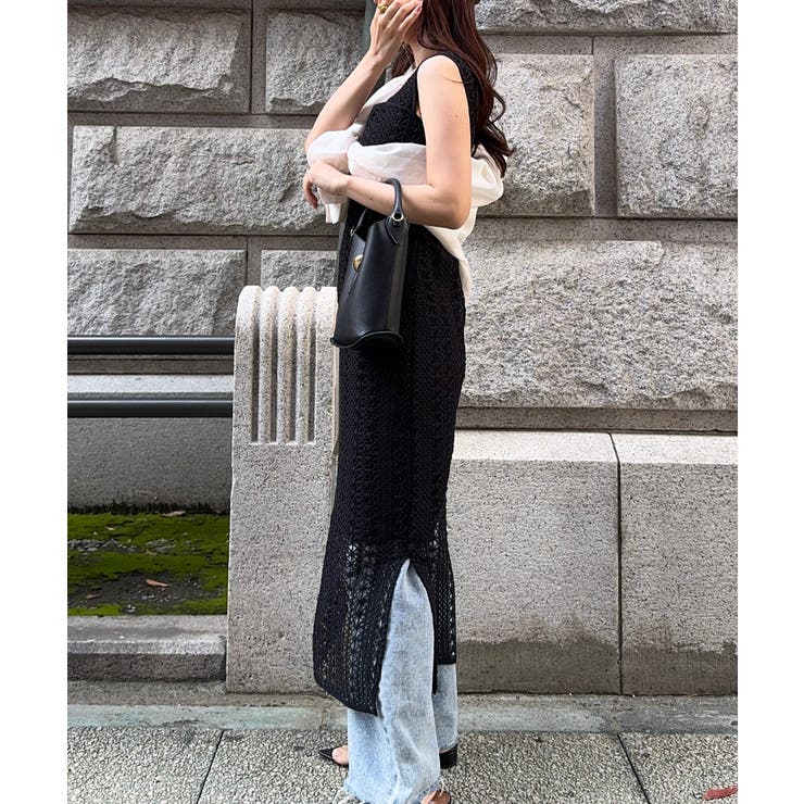 クロシェ編みバックリボンIラインワンピース | JUNOAH | 詳細画像5 