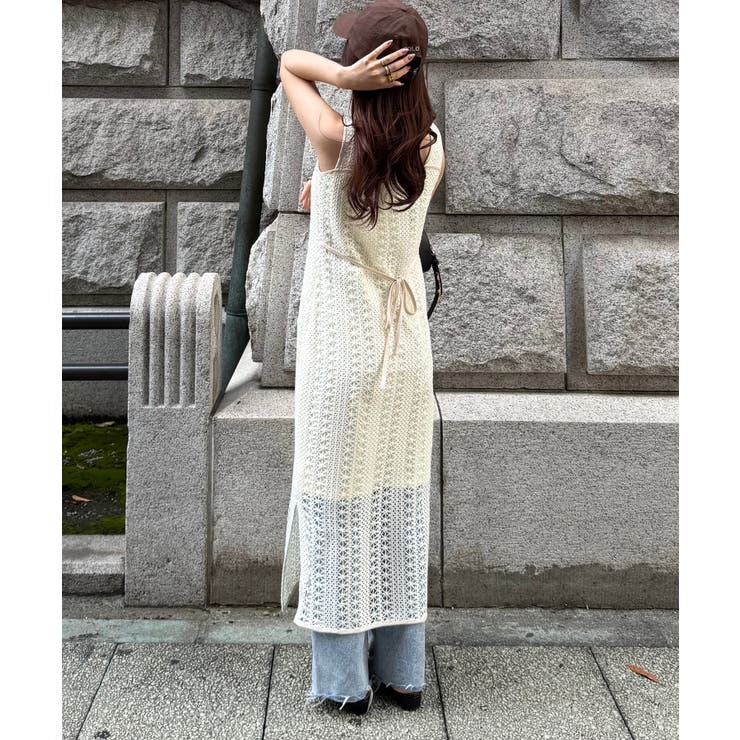 クロシェ編みバックリボンIラインワンピース | JUNOAH | 詳細画像9 