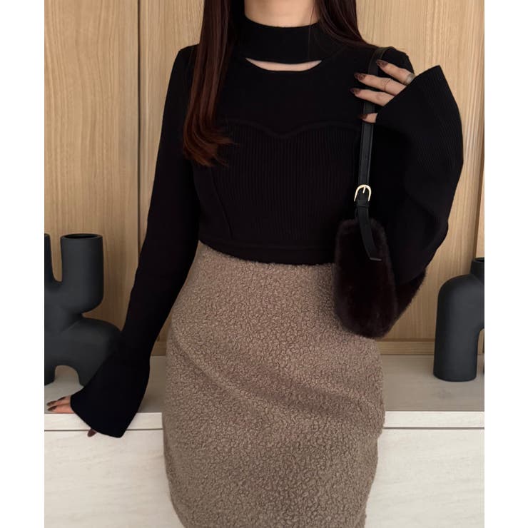 ベルスリーブビスチェ風ニット[品番：AMTW0012811]｜JUNOAH（ジュノア