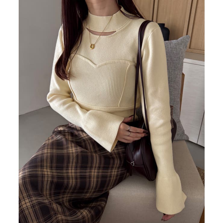 アイボリー | ベルスリーブビスチェ風ニット | JUNOAH