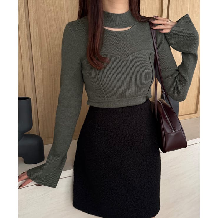 チャコール | ベルスリーブビスチェ風ニット | JUNOAH