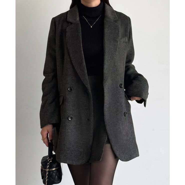 ダークグレー | ジャケット+スリットミニスカートset | JUNOAH