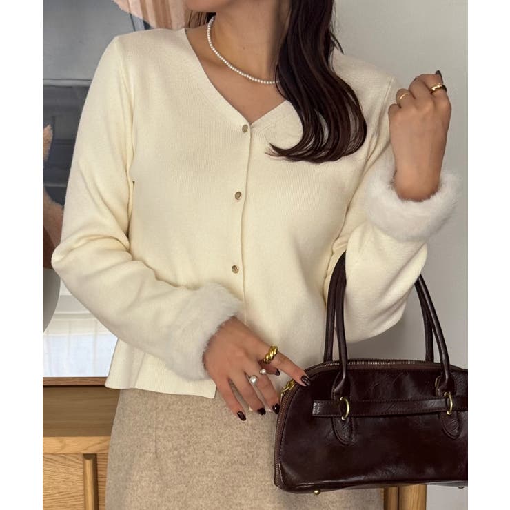 アイボリー | ファースリーブニットカーディガン | JUNOAH