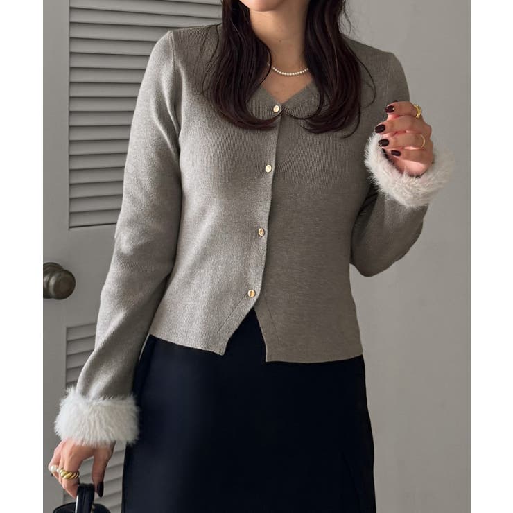 グレージュ | ファースリーブニットカーディガン | JUNOAH