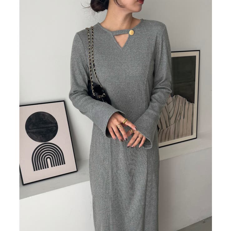 フレアスリーブIラインリブワンピース | JUNOAH | 詳細画像10 