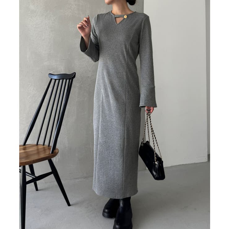 フレアスリーブIラインリブワンピース | JUNOAH | 詳細画像11 