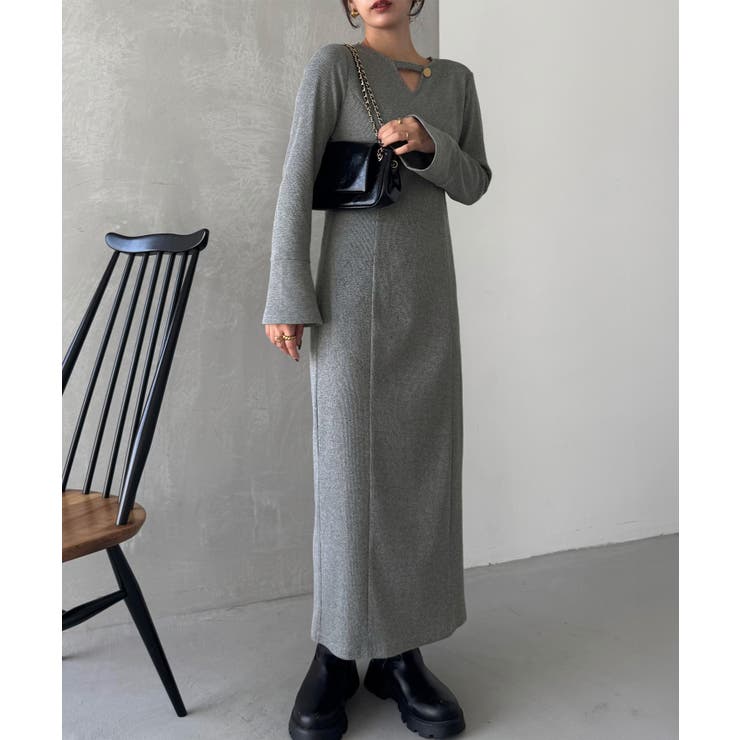 フレアスリーブIラインリブワンピース | JUNOAH | 詳細画像12 