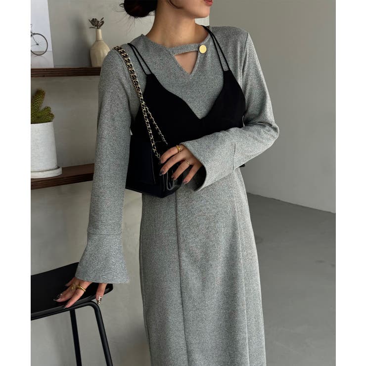 フレアスリーブIラインリブワンピース | JUNOAH | 詳細画像14 