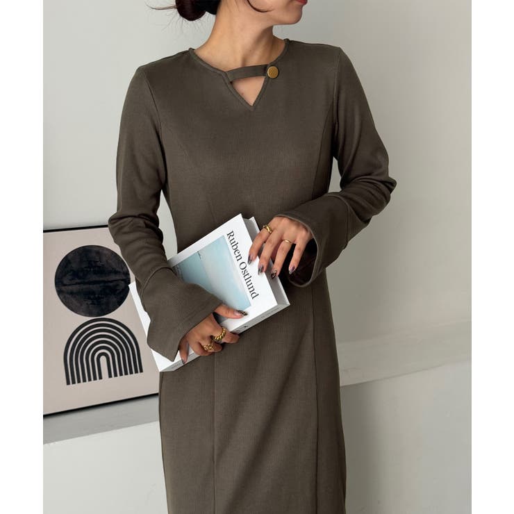 フレアスリーブIラインリブワンピース | JUNOAH | 詳細画像17 