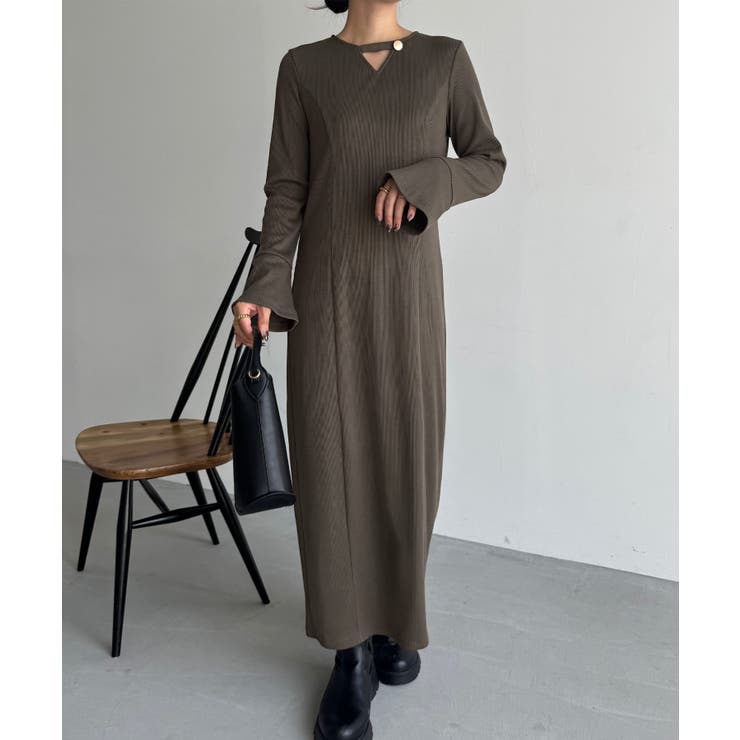 フレアスリーブIラインリブワンピース | JUNOAH | 詳細画像18 