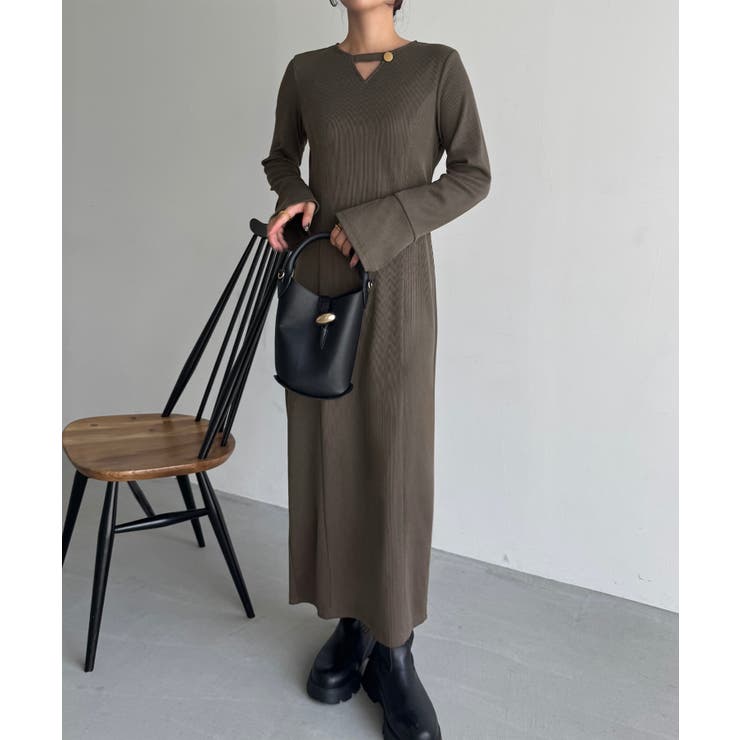 フレアスリーブIラインリブワンピース | JUNOAH | 詳細画像19 