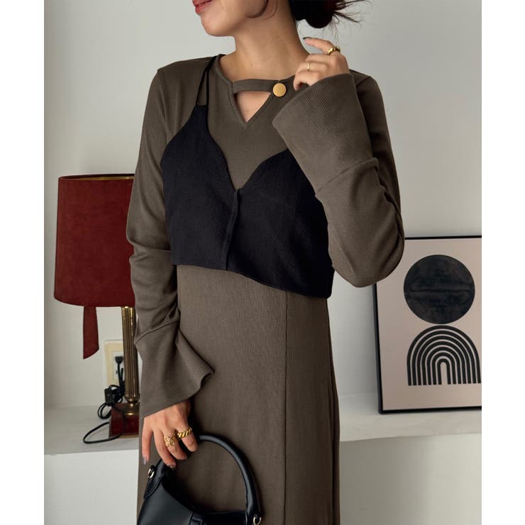 フレアスリーブIラインリブワンピース | JUNOAH | 詳細画像20 