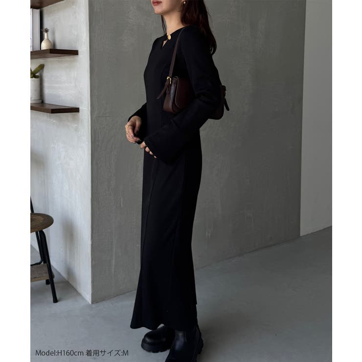 フレアスリーブIラインリブワンピース | JUNOAH | 詳細画像2 