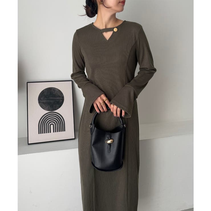 ダークブラウン | フレアスリーブIラインリブワンピース | JUNOAH